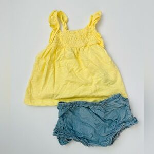 Yellow Sleeveless Top and Blue Shorts Set